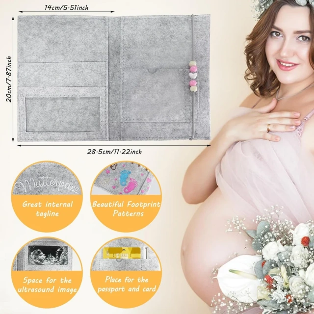 غطاء حماية لبطاقة الأمومة مصنوع يدويًا من اللباد الألماني للأم الحامل وبطاقة تأمين صورة الموجات فوق الصوتية والتطعيم