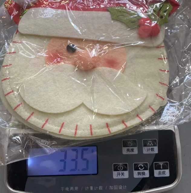 عينة مجانية من لوازم تزيين الكريسماس، سلة من اللباد على شكل رجل ثلج ورنة سانتا كلوز، أكياس هدايا صغيرة للأطفال من حلوى الكريسماس