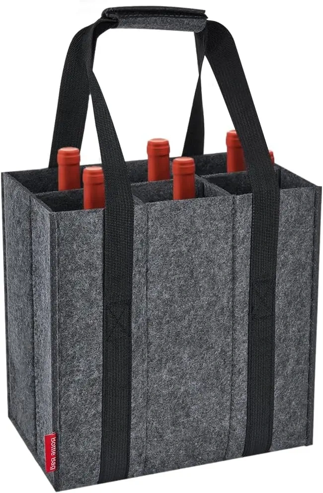 free sample wholesale custom 27x18x27cm cooler beer tote 6 carriers water bottle bags grey felt wine bags for wine bottles