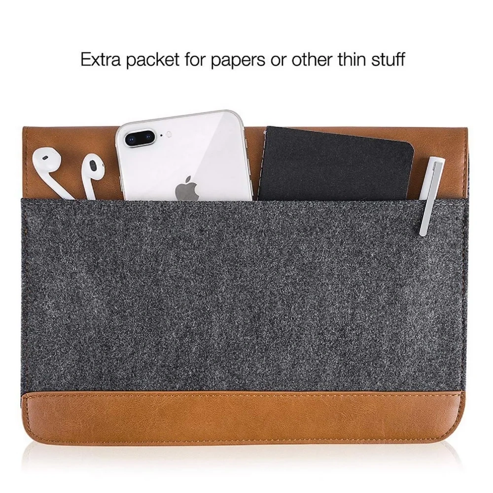 Custom stylish grey soft felt PU leather business men women laptop bag sleeve with magnet closure for computer protection