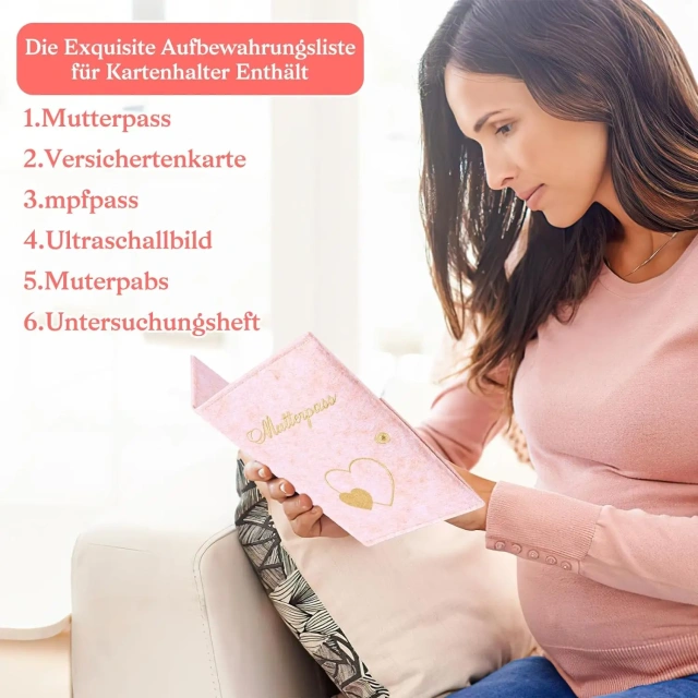 حقيبة Mutterpass ذات غطاء من اللباد المطرز باللون الذهبي والمخصصة مع زر كبس