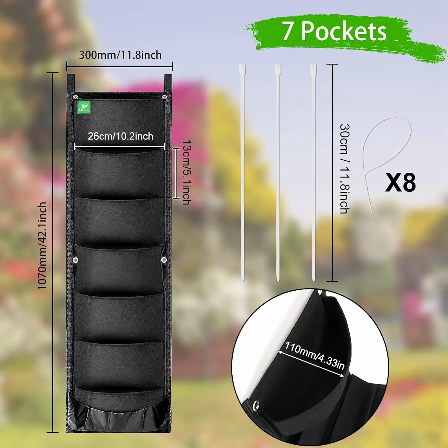 wholesale various sizes multipurpose 7 pockets outdoor vertical wall hanging green planter plants containers garden holders