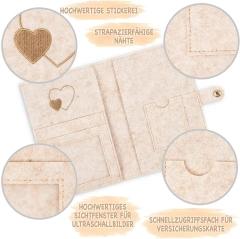 Capa de registro de maternidade de feltro premium bege bordada personalizada com contas de silicone elásticas