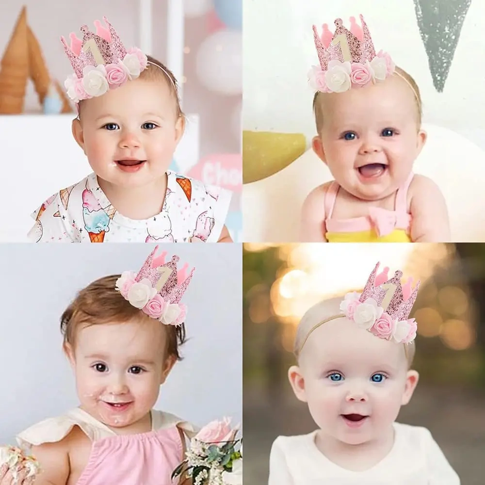 Custom Glitter Rose Gold Pink Felt Birthday Party Crown Hat