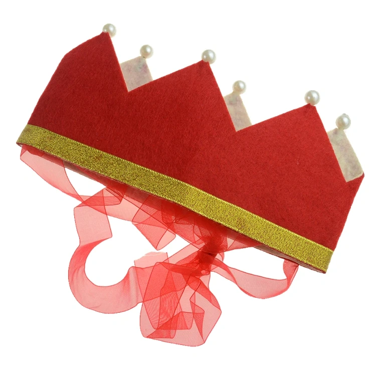 Custom Cute Glitter Gold Red White Felt Kids Birthday Crown
