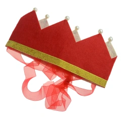 تاج عيد ميلاد للأطفال مصنوع من اللباد باللون الذهبي والأحمر والأبيض اللامع حسب الطلب