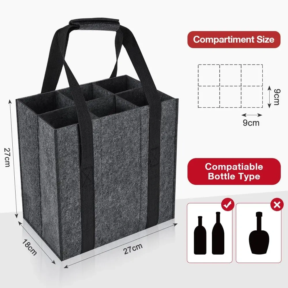 free sample wholesale custom 27x18x27cm cooler beer tote 6 carriers water bottle bags grey felt wine bags for wine bottles