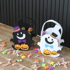Cubo de dulces de Halloween de fieltro con forma de fantasma para pedir dulces o trucos para niños 2025