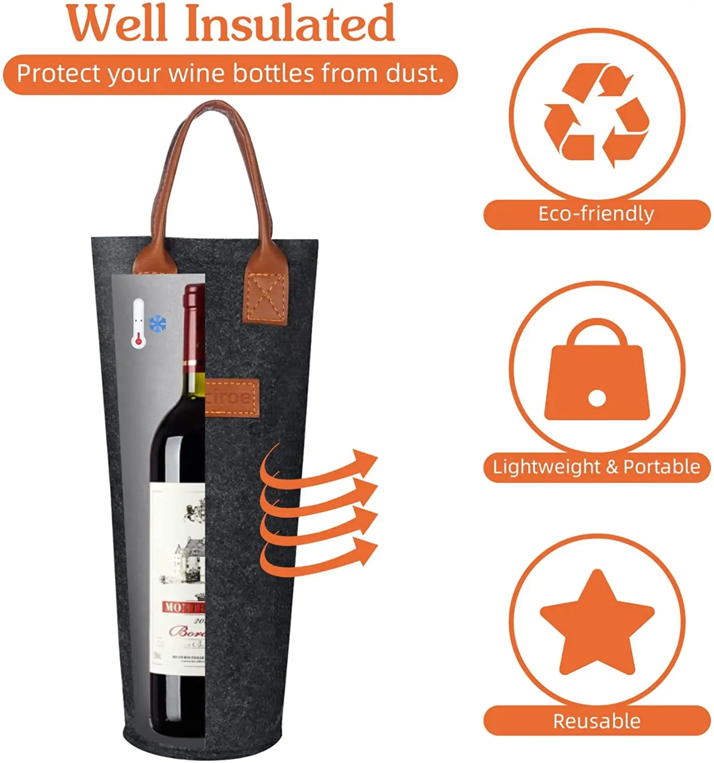 manufacturer large capacity portable eco single felt wine cooler bottle bag for wedding gift and wine lover's