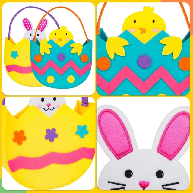 عينة مجانية بالجملة ديكورات حفلات عيد الفصح سلال صيد البيض المصنوعة من اللباد وأكياس هدايا حلوى أرنب عيد الفصح للأطفال