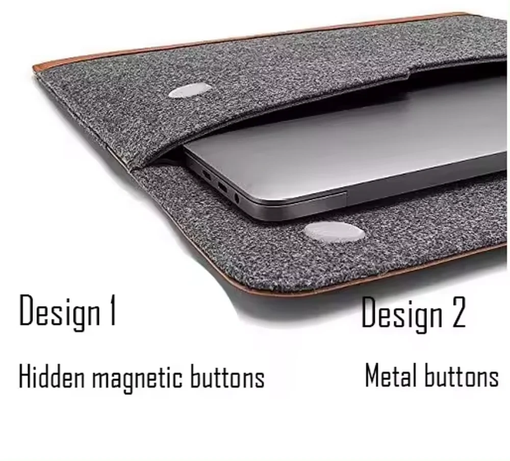 Custom stylish grey soft felt PU leather business men women laptop bag sleeve with magnet closure for computer protection