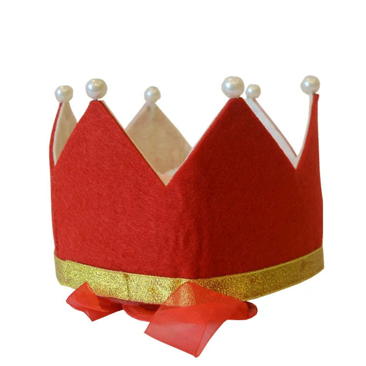 Custom Cute Glitter Gold Red White Felt Kids Birthday Crown