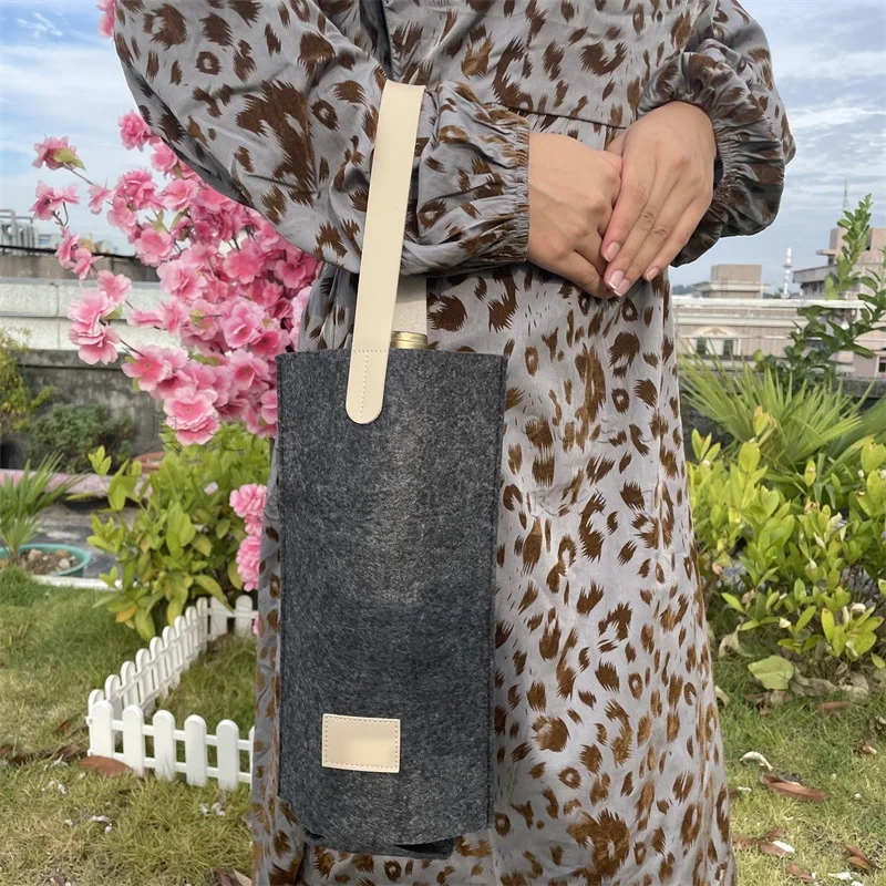 Multicolor Polyester Wine Beer Bottle Bag for Party Picnic Custom Portable Grapes Single Felt Bottle Wine Bag