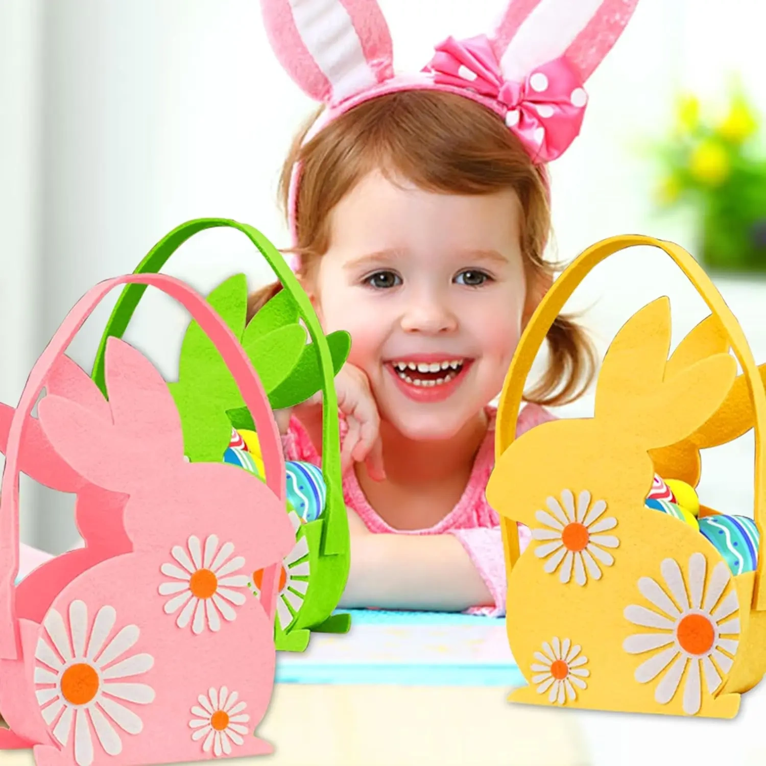 BSCI low MOQ Wholesale Easter decoration kids party novelties felt Easter chick candy gift bags buckets bunny Easter baskets