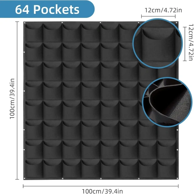 Túi trồng cây thảo mộc treo tường thẳng đứng 64 túi tùy chỉnh mới năm 2024 làm xanh hộp đựng hoa nhân tạo