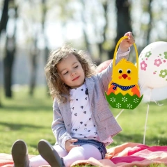 Paniers de chasse aux œufs de poussin de Pâques en feutre pour décoration sur le thème de Pâques pour enfants avec poignée Sac fourre-tout cadeau de bonbons de Pâques