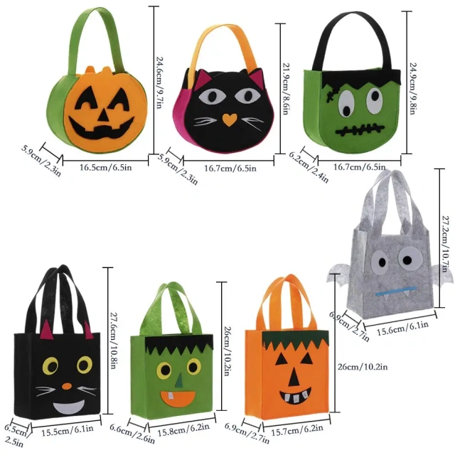 Sac à bonbons d'Halloween en feutre avec logo personnalisé 2024 Trick or Treat Cat