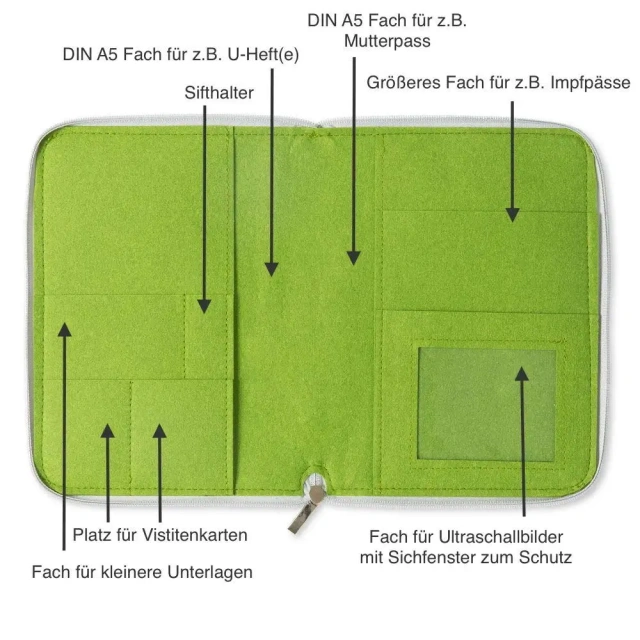 Housse de passeport personnalisée en feutre à fermeture éclair bicolore avec cœurs