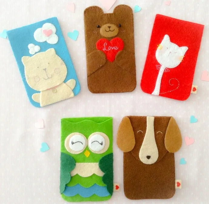 custom design multifunctional felt fashion soft biodegradable cute printed dog cool cel phone case for girl men women OEM