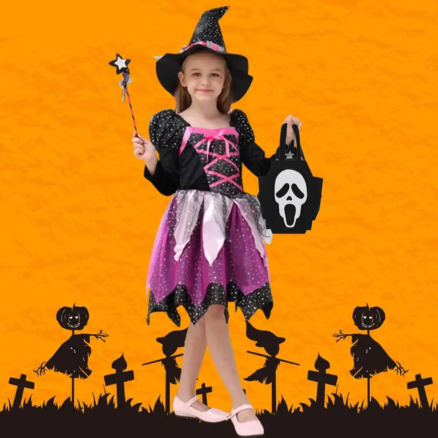 Kid Trick or Treat Ghost Pumpkin Felt Halloween Candy Basket