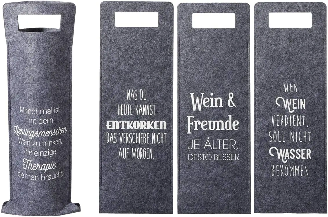 2024 travel portable ecofriendly reusable long black gray custom non woven felt carrier wine bottle bag