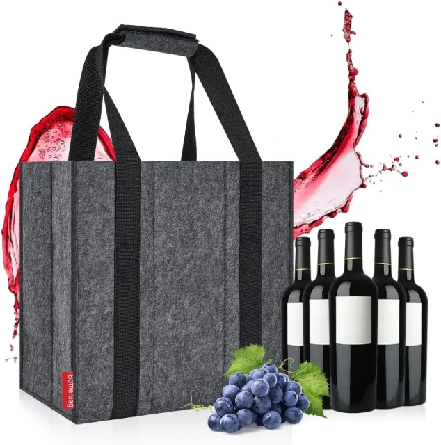 échantillon gratuit en gros personnalisé 27x18x27cm refroidisseur de bière fourre-tout 6 transporteurs sacs pour bouteilles d'eau sacs à vin en feutre gris pour bouteilles de vin