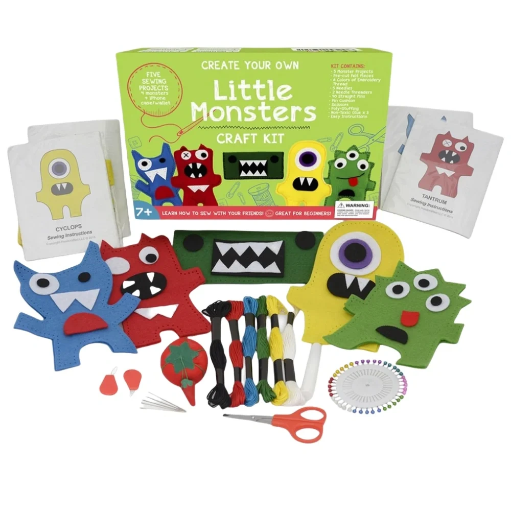 Custom Kids DIY Craft Soft Toy Felt Sewing Kit S5 Monsters