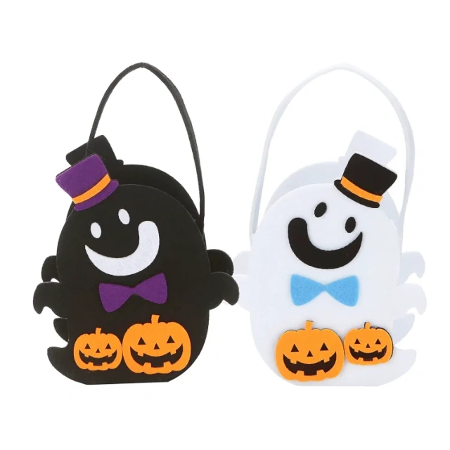 Cubo de dulces de Halloween de fieltro con forma de fantasma para pedir dulces o trucos para niños 2025