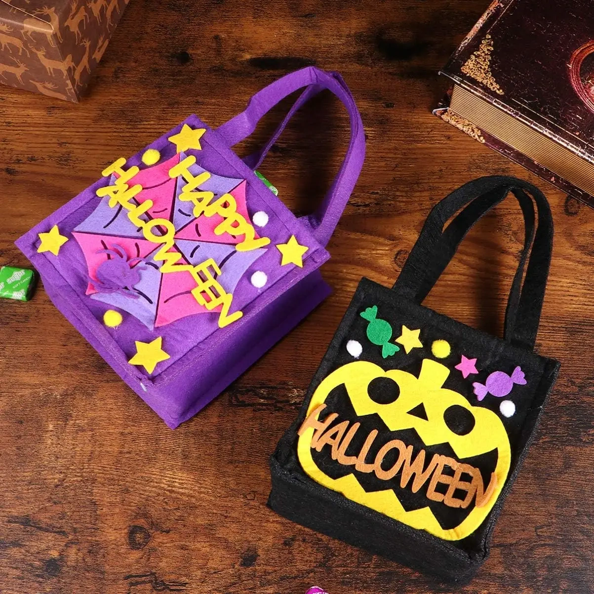 Kids 2024 Trick or Treat Decoration Felt Halloween Candy Bag