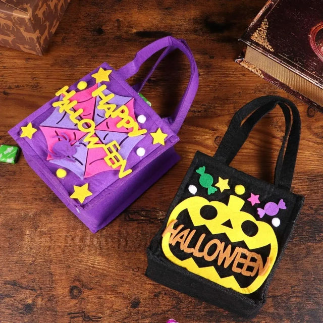 حقيبة حلوى الهالوين المصنوعة من اللباد للأطفال 2024 لتزيين الهالوين