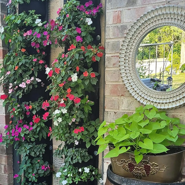 vente en gros de différentes tailles polyvalentes 7 poches extérieures verticales suspendues au mur jardinière verte conteneurs de plantes supports de jardin