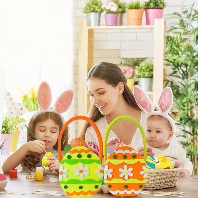 Vente en gros de décorations de poussins de Pâques en feutre à sublimation, paniers de chasse aux œufs de Pâques pour décorations de fête pour enfants, sacs de bonbons, seaux de friandises