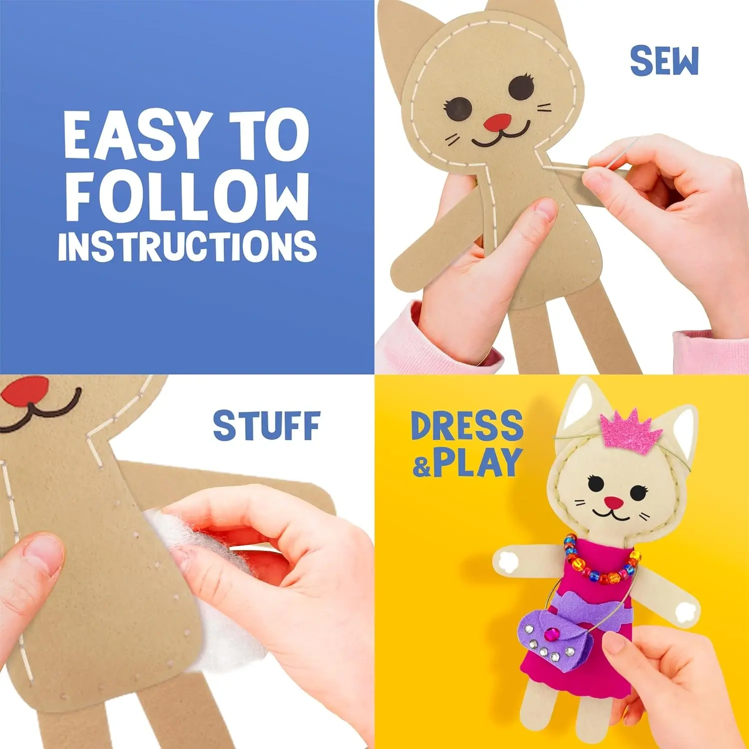 Kids Fun DIY Craft Toy Make A Kitty Cat Friend Felt Sew Kit