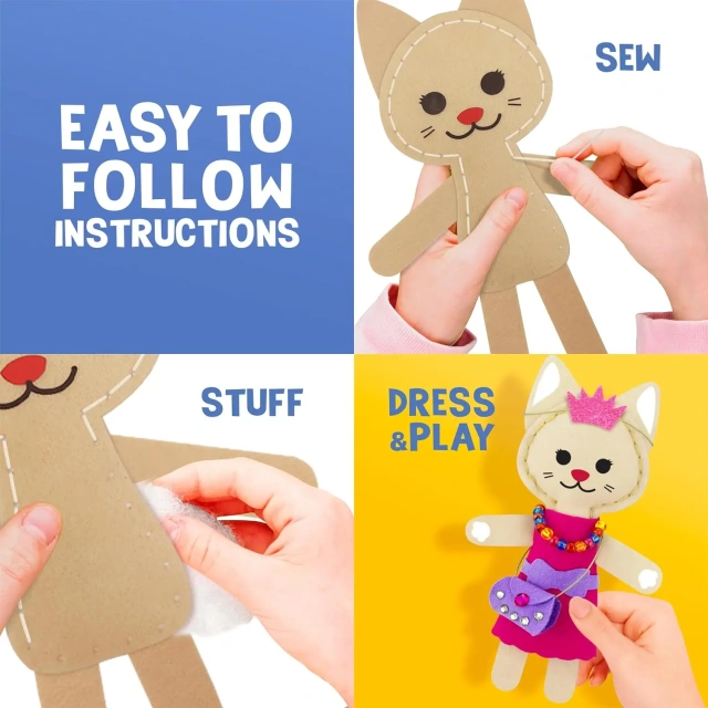 لعبة حرفية ممتعة للأطفال اصنعها بنفسك على شكل قطة من اللباد مع مجموعة خياطة