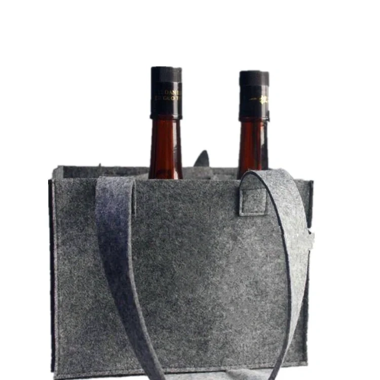 BSCI custom felt wine bags for wine bottles gift carry packaging wholesale portable durable grey felt beer bottle tote bag