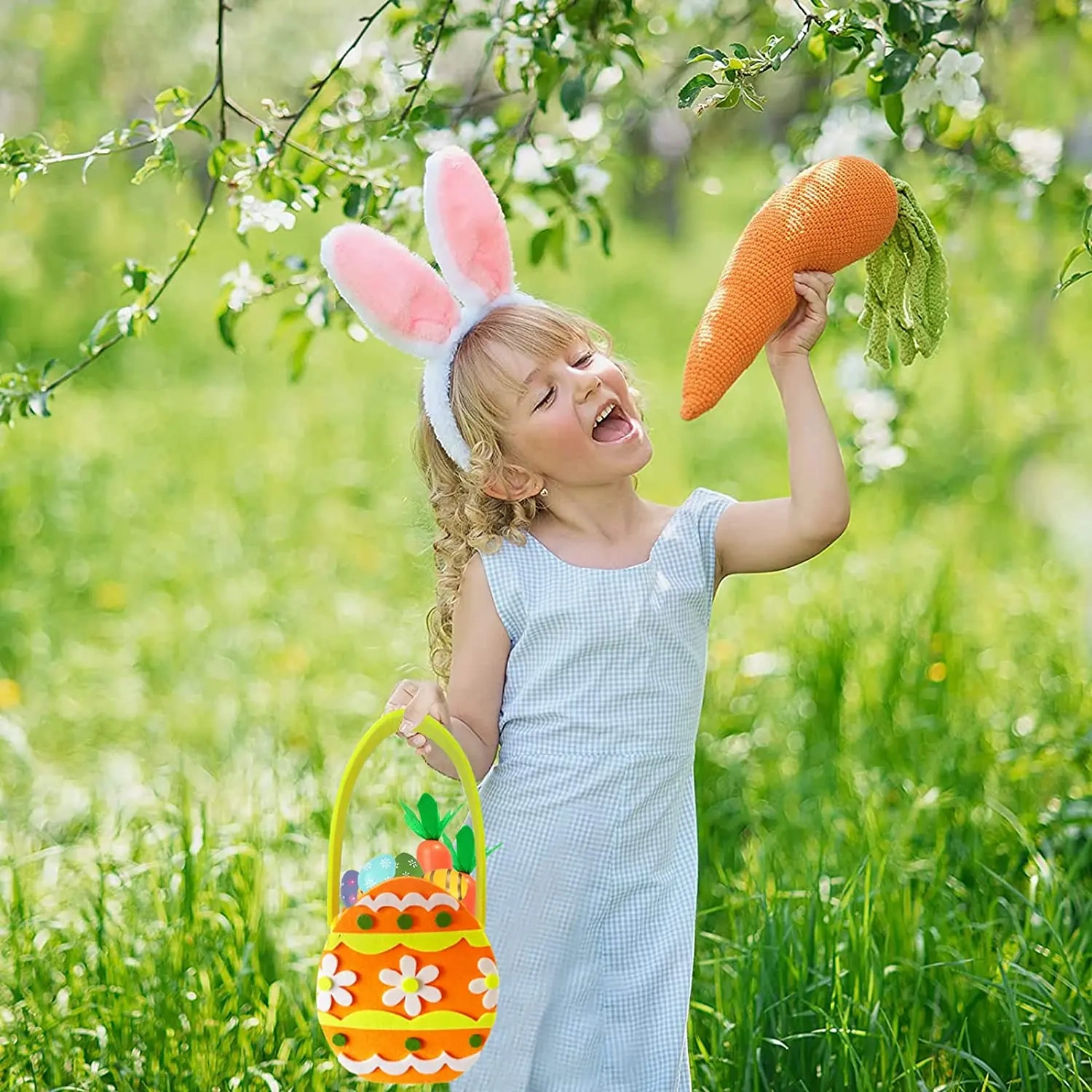 wholesale Easter chick decoration sublimation felt Easter egg hunt baskets for kids party decor candy bag goodies buckets