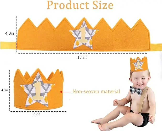 Custom Baby Gift Yellow Felt Kids Birthday Crown With Star