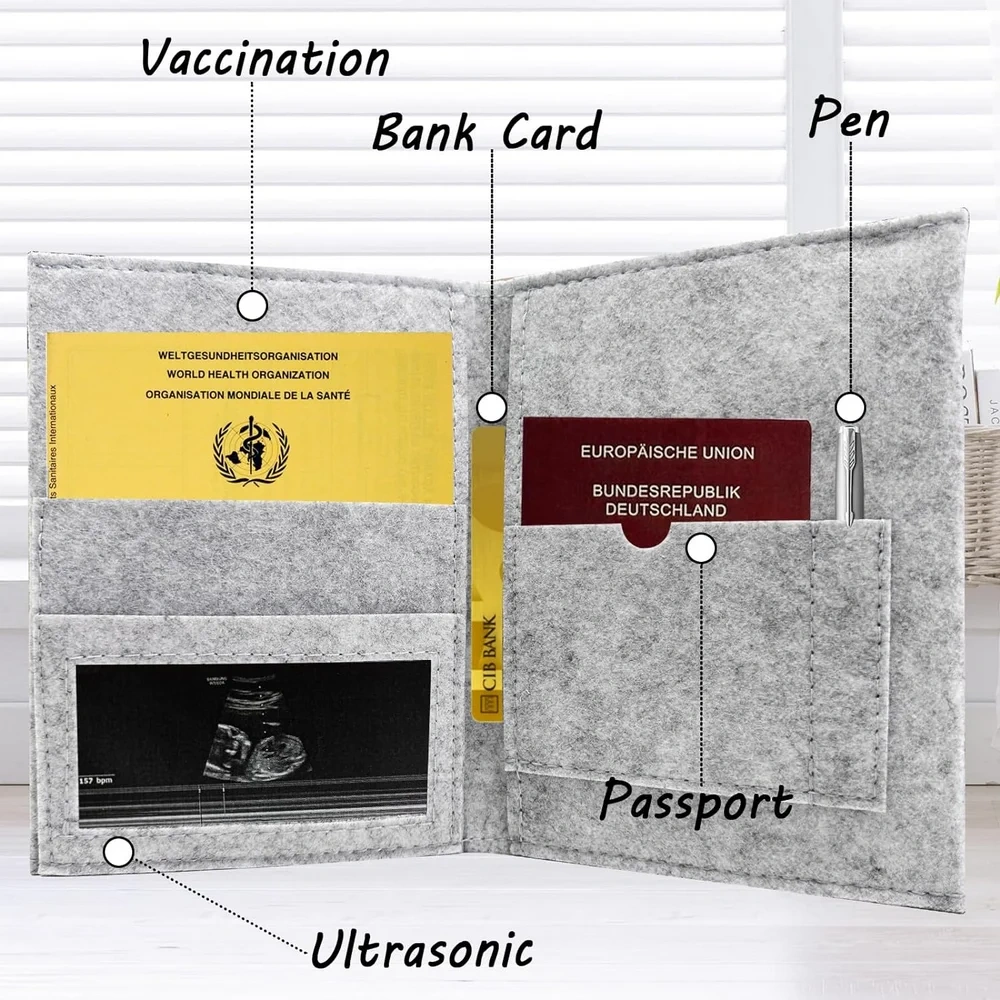 German handmade felt maternity pass protective cover for pregnant expectant mother ultrasound image insurance vaccination card