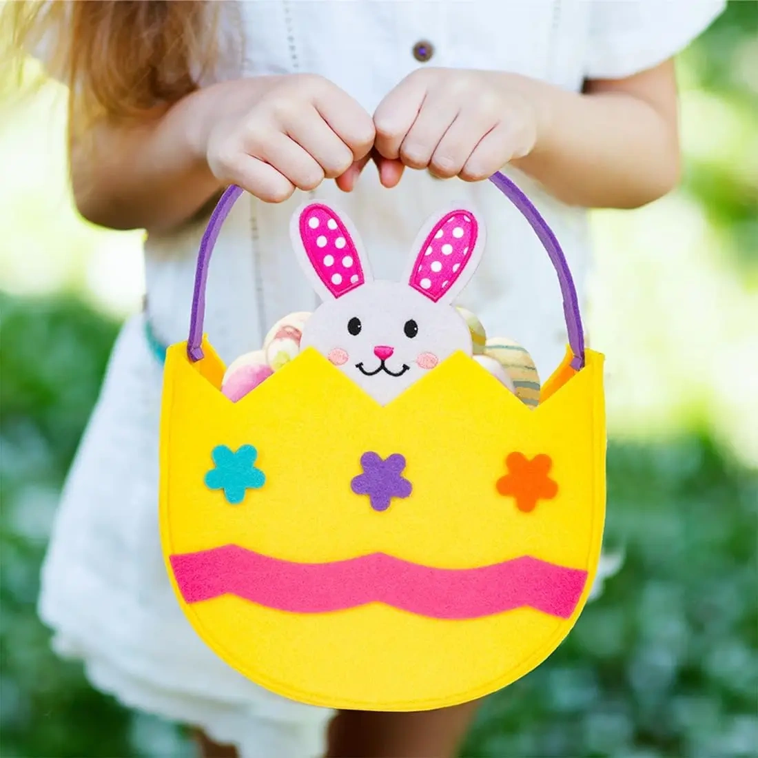 free sample wholesale Easter decoration party novelties egg hunt baskets felt Easter bunny candy gift bags for kids