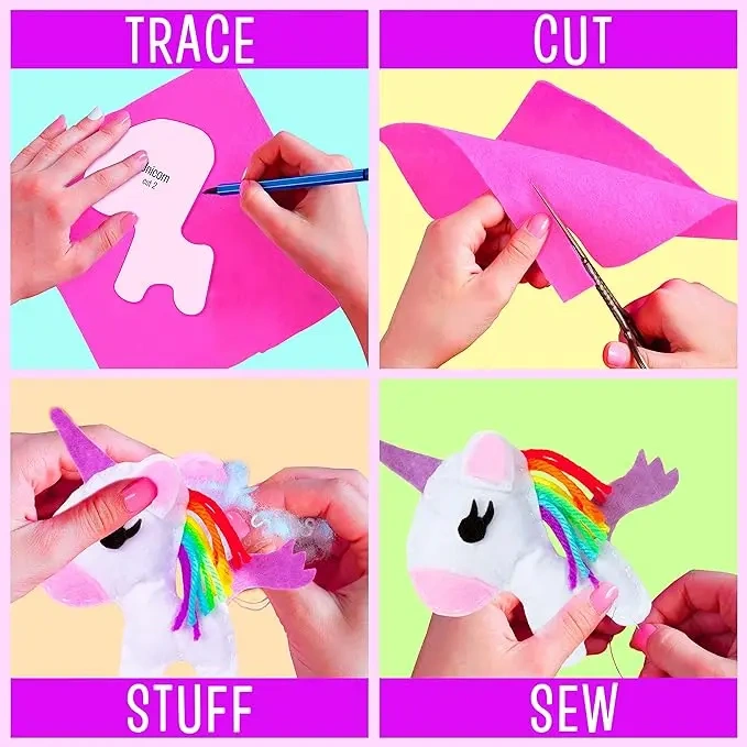 DIY Craft Toy Felt Sewing Kit Belt Box S5 Unicorn Rainbow