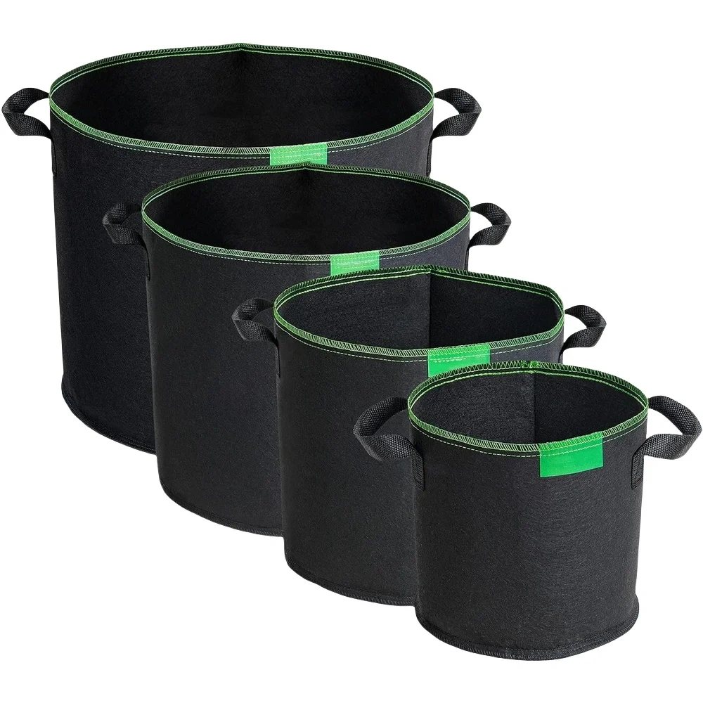 Custom size durable round nonwoven fabric felt polyester black green plant grow bag for vegetable bed flower pot balcony terrace