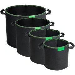 Sac de culture de plantes en tissu non tissé rond durable de taille personnalisée en feutre polyester noir vert pour parterre de légumes pot de fleurs balcon terrasse