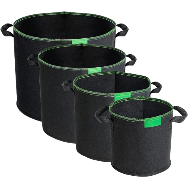 Sac de culture de plantes en tissu non tissé rond durable de taille personnalisée en feutre polyester noir vert pour parterre de légumes pot de fleurs balcon terrasse