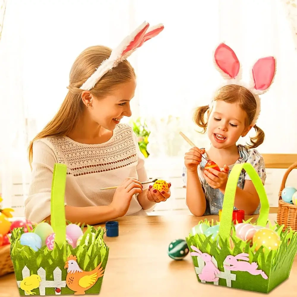 free sample wholesale new customize personalized sublimation chick cow candy bunny egg hunt felt gift bag Easter baskets for kid