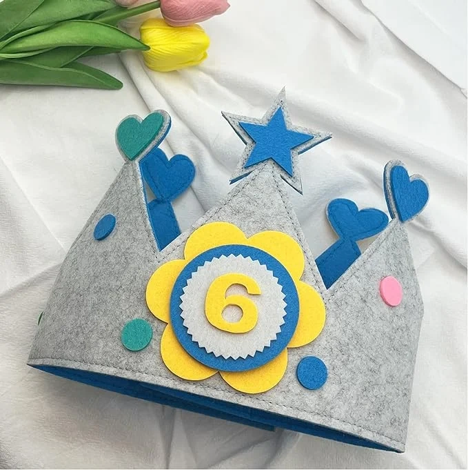 Custom 0-9 Years Old Reusable Felt Birthday Party Crown Hat