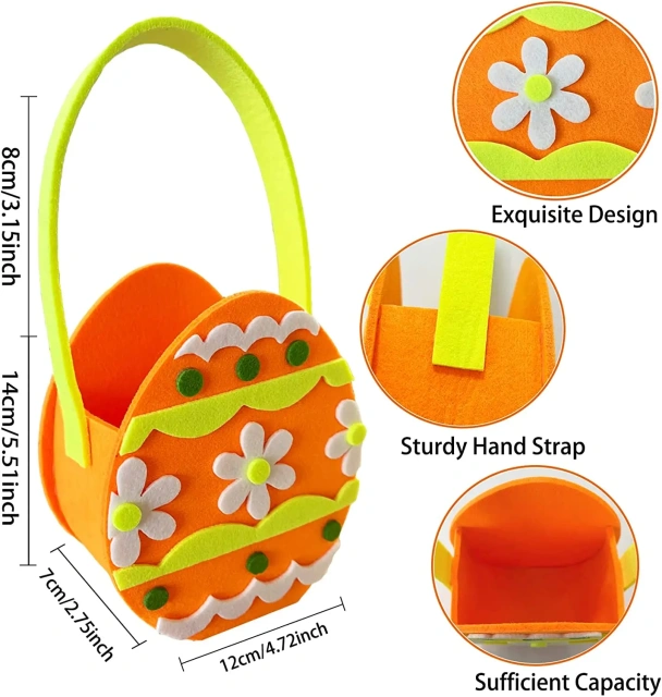 Vente en gros de décorations de poussins de Pâques en feutre à sublimation, paniers de chasse aux œufs de Pâques pour décorations de fête pour enfants, sacs de bonbons, seaux de friandises