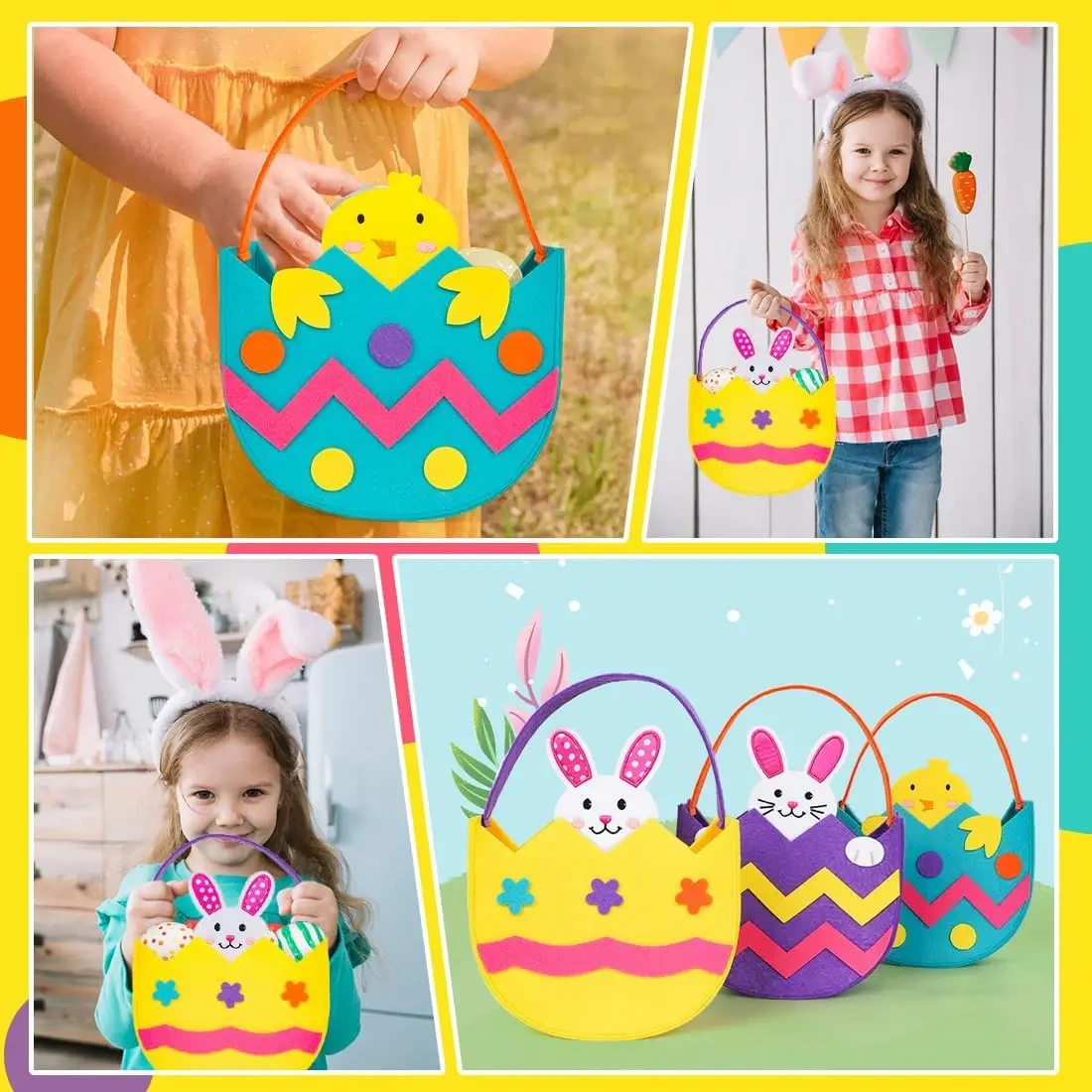 free sample wholesale Easter decoration party novelties egg hunt baskets felt Easter bunny candy gift bags for kids