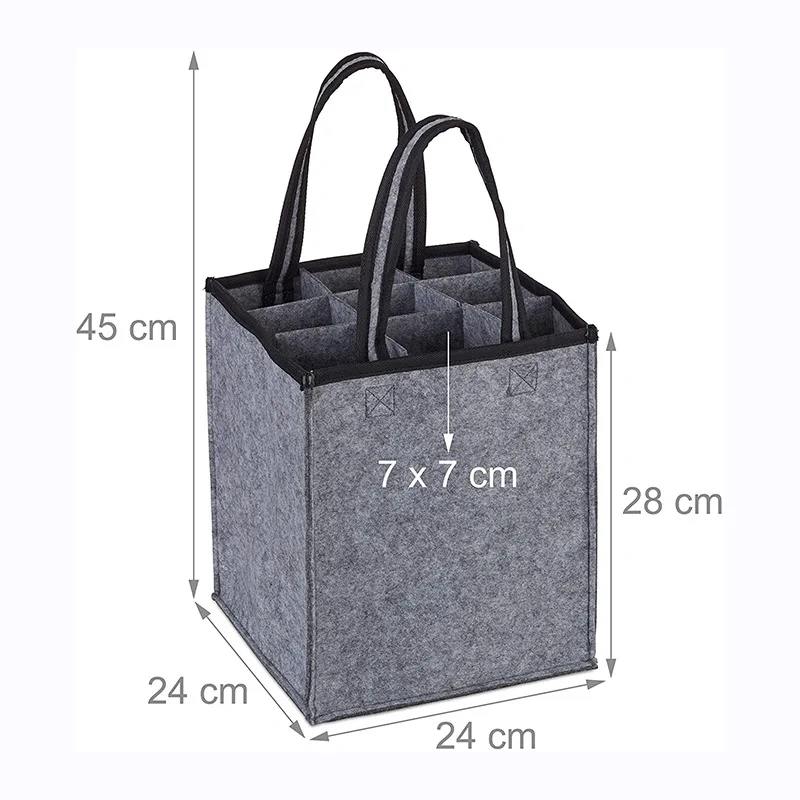 BSCI custom felt wine bags for wine bottles gift carry packaging wholesale portable durable grey felt beer bottle tote bag