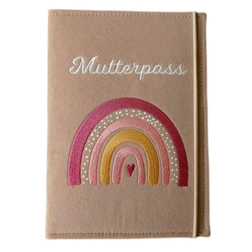 Custom Logo Beige Rainbow Felt Mutterpass Cover with String