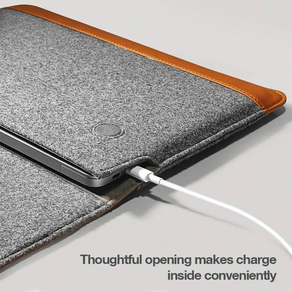 Custom stylish grey soft felt PU leather business men women laptop bag sleeve with magnet closure for computer protection